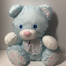 Puffalump Blue Teddy Bear Rattle Vintage Fisher-Price 1994 Hearts Lace 9