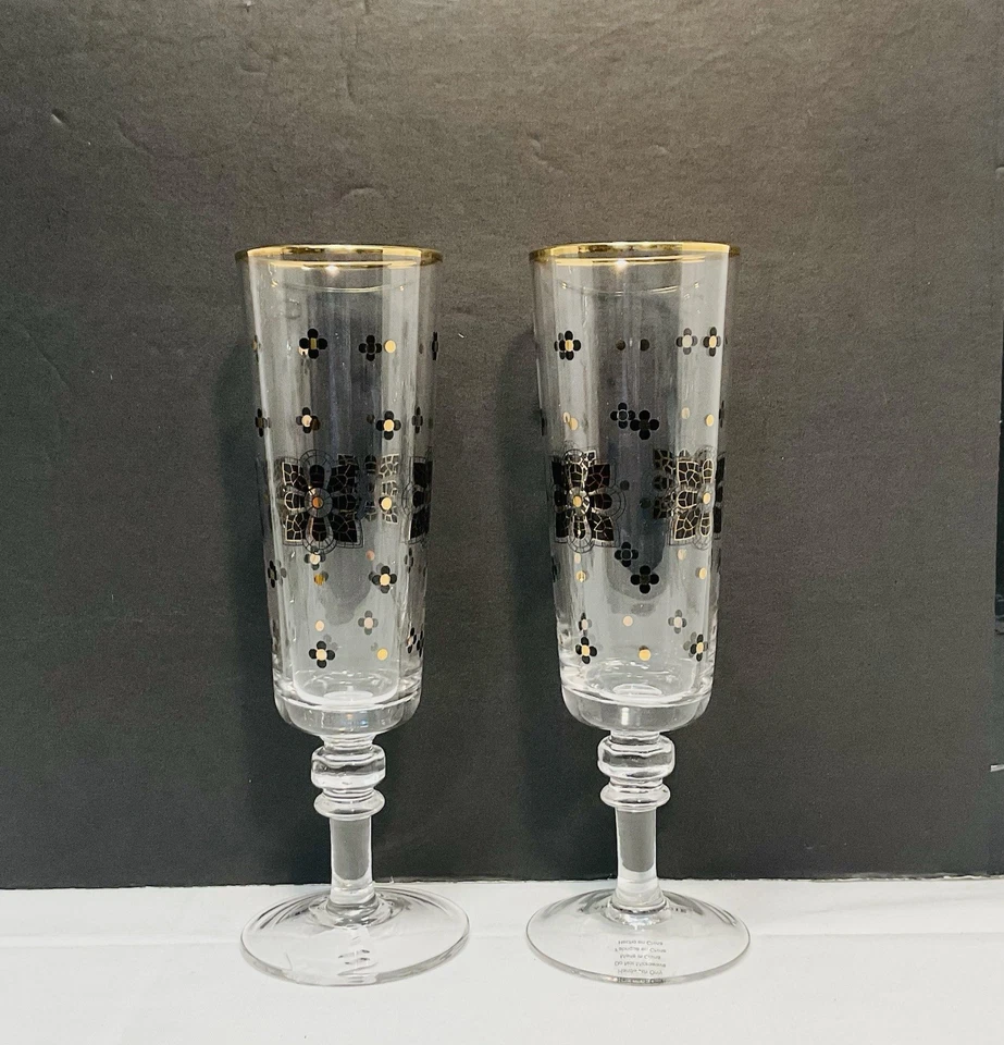 Bistro de ANTHROPOLOGIE, flautas de azulejos negros y dorados, juego de 2 Foto 4 de 4