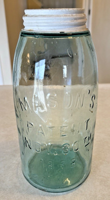 Antique Mason's Jar With Lead Lid Patent Nov 30th 1858 Number 04 Half Gallon