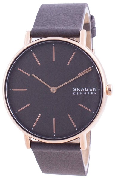 Skagen Signatur Graues Zifferblatt Holzkohle Lederarmband Quarz SKW2794 Damenuhr-image