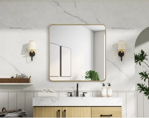 Elegant Decor Contour Metal Rectangle Mirror 36X36" Brass - Picture 2 of 7