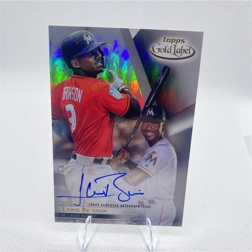 2018 Topps Gold Label Gold Framed Autograph Lewis Brinson #FA-LB Miami Marlins