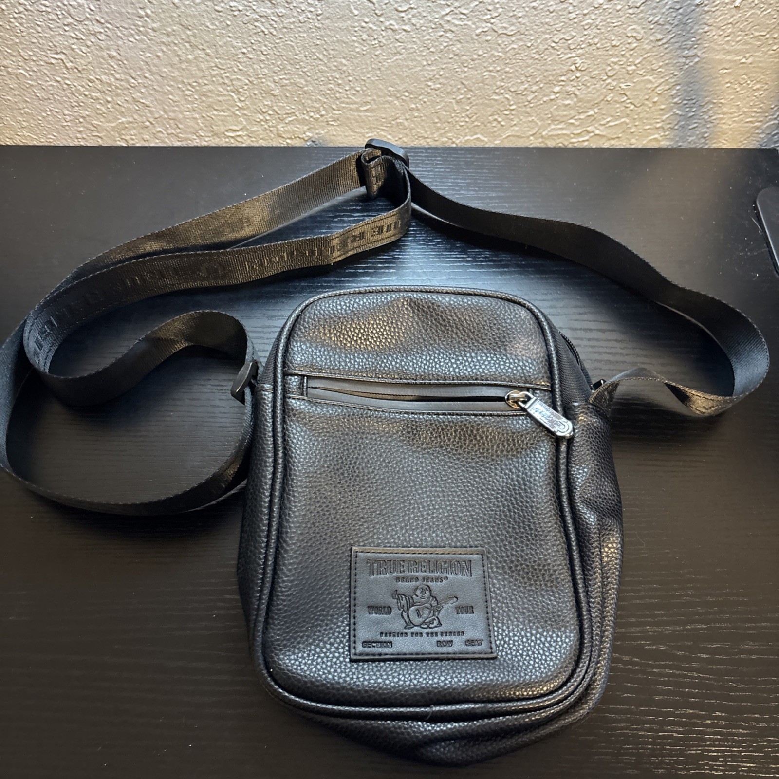 True Religion Black Leather Crossbody Bag 