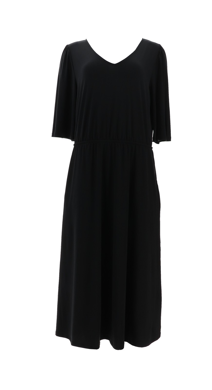 Girl Curves Tall Knit Midi Dress Flutter Slv Black S NWOT (1119)