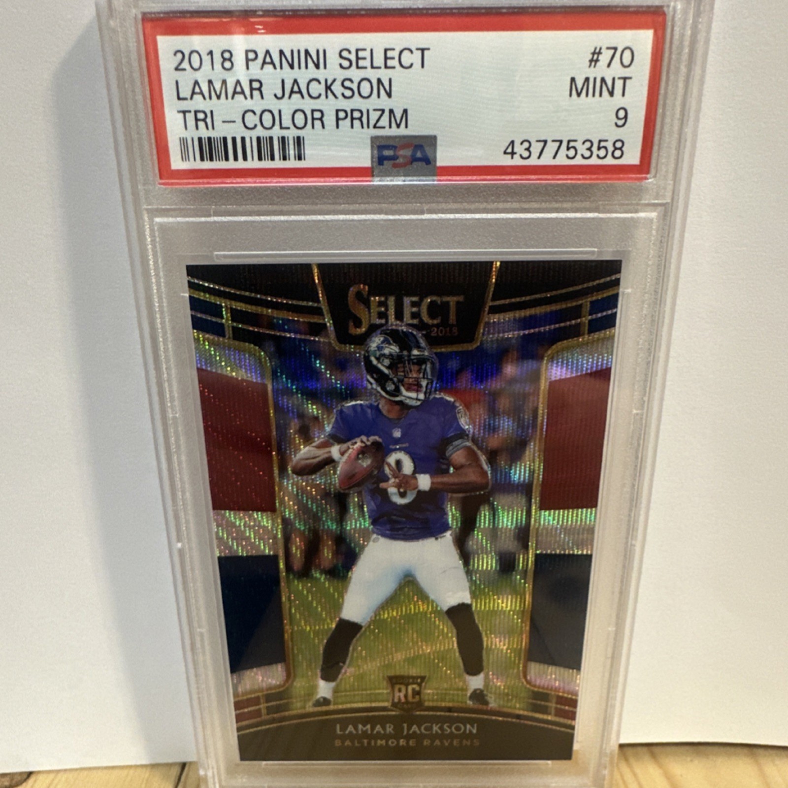 Panini 2018 Select Lamar Jackson #70 Tri-Color Prizm Concourse RC /199 PSA 9