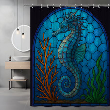 Seahorse Shower Curtain - Ocean Themed Bathroom Decor