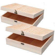 2-Pack Unfinished Wooden Box with Hinged Lid for Crafts 2