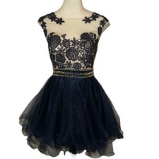 DAVE & JOHNNY Navy Blue Tulle Flutter Skirt Prom Dress Size 5/6 (Juniors)