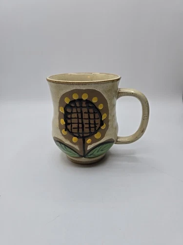 Vintage 1960's ceramic Pottery Stoneware Mug hand-painted from Japan, floral