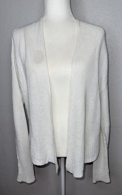 Eileen Fisher Cardigan Small White Open Front  Knit Recycled Cashmere Wool B