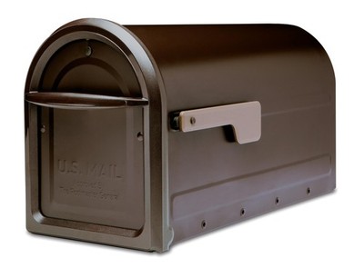 Mapleton  Heavy Duty Steel Metal Post Mounted Mail Box for Outside, Rubbed Br...