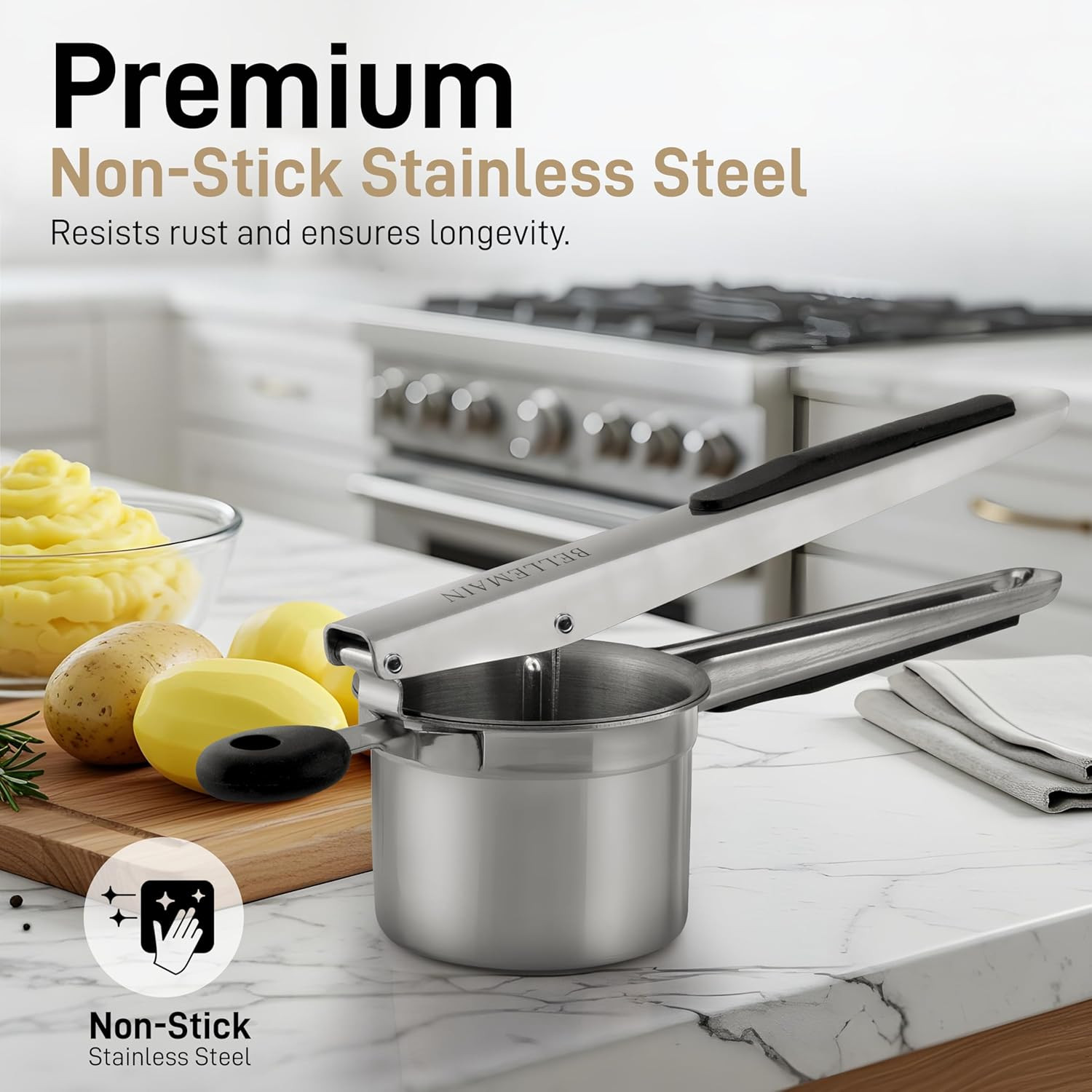 Bellemain 15Oz Large Potato Ricer for Mashed Potatoes, Stainless Steel Mashed Po