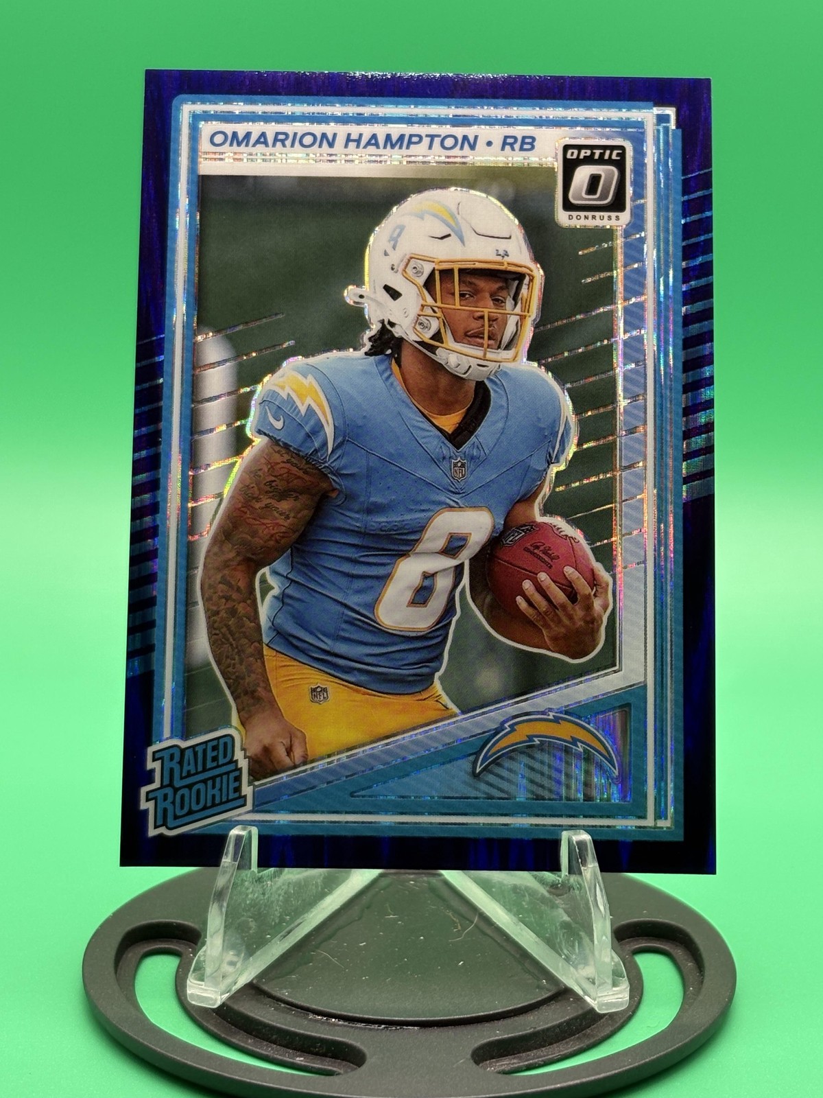 2025 Donruss Optic #212 Omarion Hampton Purple Shock