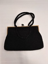 Vintage Walborg Black Beaded Evening Bag Handbag Hand Made In Belgium