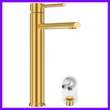 Brushed Gold Tall Bathroom Vessel Sink Faucet, Single Hole Single Handle Abov...