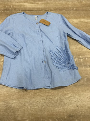 #ad #ad KLEEN Tunic Top M Blue Lagenlook Button Front 3 4 Sleeve NWT Embroidery $11.20