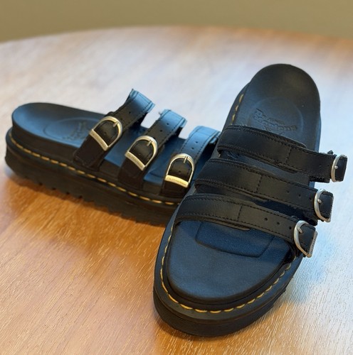 Dr. Martens Blaire Slide Sandals Black Leather Platform Buckle US 10 Docs