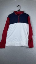 Nautica Sweatshirt Mens Large Red Navy White Fleece 1/4 Zip Pullover Sail Logo