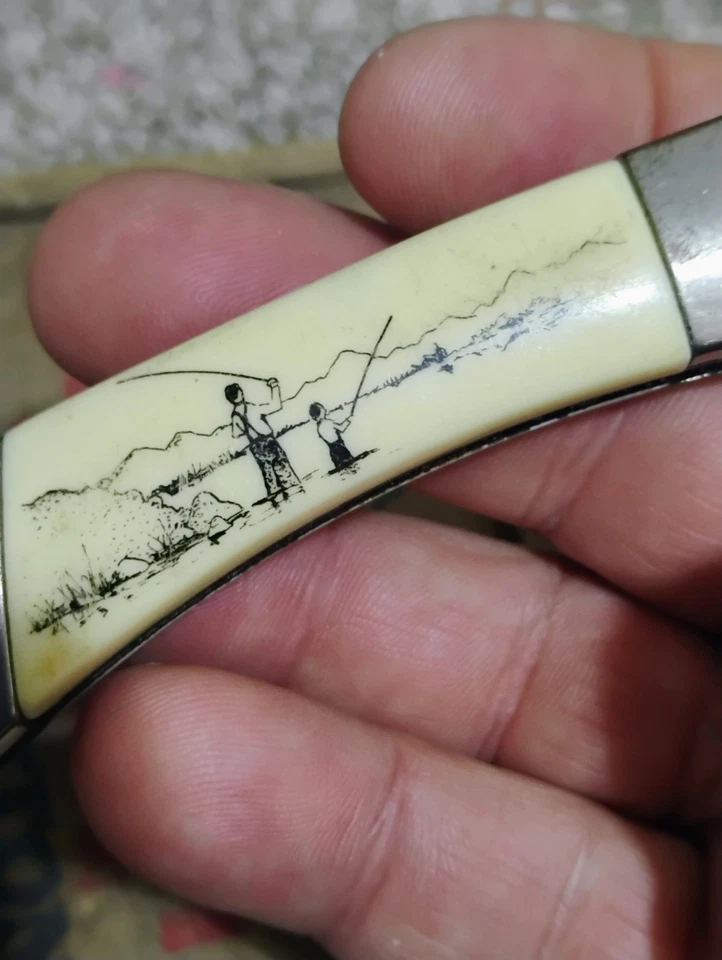 Sabre Lockback Knife Plastic Handles W fish on one side fisherman other Pictures - Изображение 3 из 4