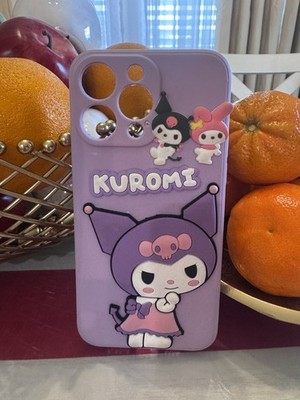 Kuromi My Melody Purple Rhinestone Cartoon Silicone Back Case, iPhone 15 Pro Max