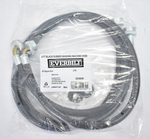 (2 Pack) Everbilt 60350HD 4 ft Rubber Hose, Washing Machine Connectors, Black