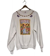 Vintage Sunflower Sweatshirt Women's Large Jerzees Farm Theme USA MADE