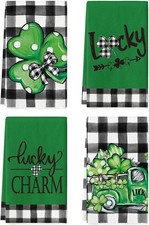 Buffalo Plaid Shamrocks Lucky Truck St. Patrick's Day Kitchen Towels Dish