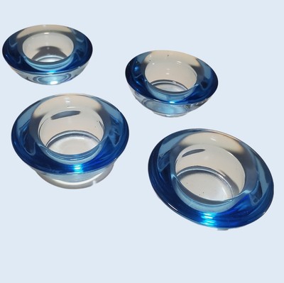 4 Vintage Deadstock IKEA Candle Holder Salt Shaker Glass Transparent Ocean Blue 