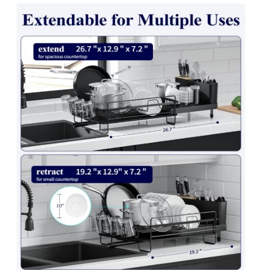 Escurridor de platos extensible con bandeja para cubiertos y tazas, 49-68 cm de Foto 2 de 4