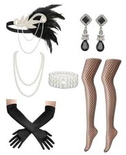1920s Flapper Dress Accessories for Women Set Roaring 20s One Size Silver