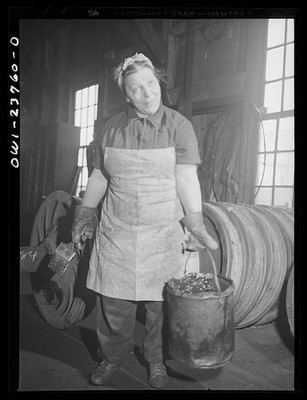 Photo:Woman Painter Holding Paint Can 1930s 1940s Industrial Workshop