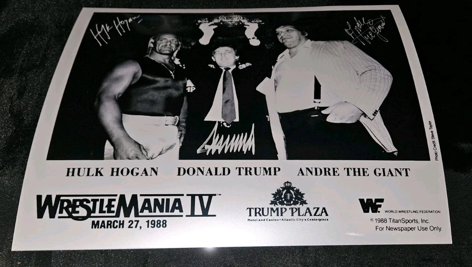 HULK HOGAN ANDRE EL GIGANTE DONALD TRUMP WRESTLEMANIA 4 WWE AUTÓGRAFO IMPRESIÓN FOTOGRÁFICA Foto 3 de 4