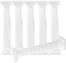 White Plastic Roman Column Decorating 6Pcs Miniature Pillars 6.7 Inch Tall Archi