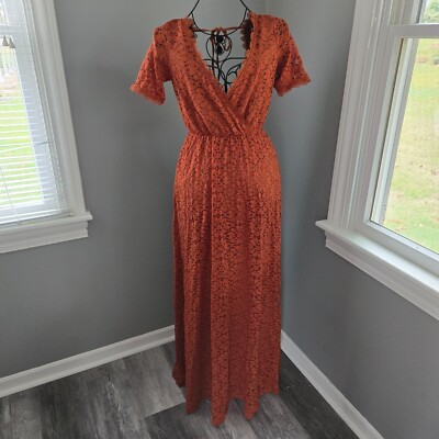 Baltic Born Size XS Short Sleeve Rust Venice Lace V-Neck Maxi Dress