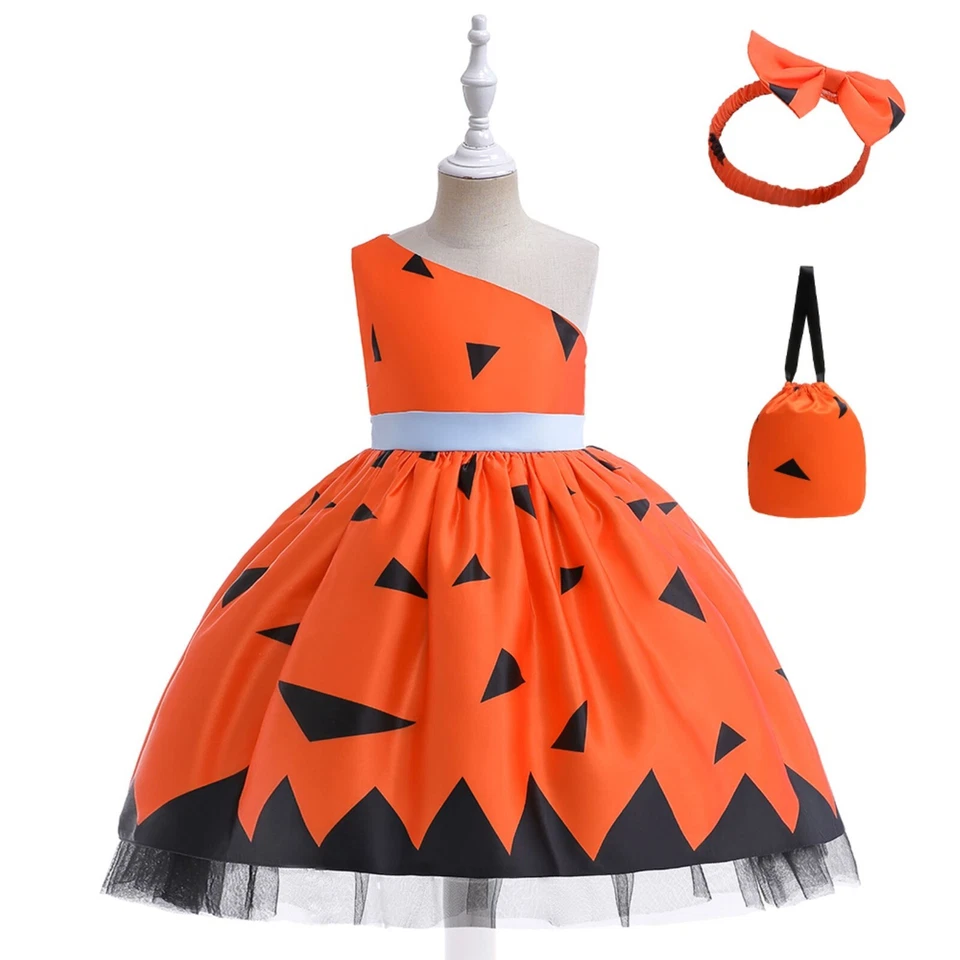 Girls Halloween Costumes, Halloween Flintstone with Trick or Treat Bags and Bow - Изображение 4 из 4