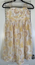 Gap Yellow Cotton Lined Dress Daisy Floral Sundress Empire Waist Pleats Size 4
