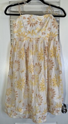 Gap Dress Yellow Cotton Lined Daisy Floral Sundress Empire Waist Pleats Size 4