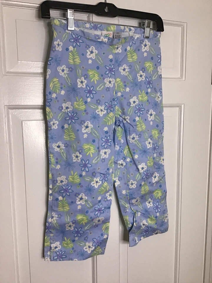 Pantalones de algodón Greendog para niñas flores azules, talla 10 Foto 2 de 4