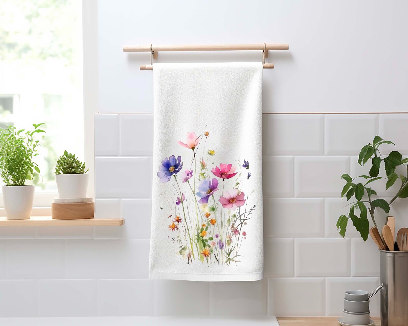 Wildflower kitchen towel, Flour Sack Towel, Dish Towel, Tea Towel, Kitchen Decor