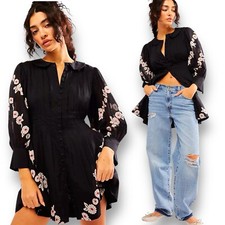 Free People NWT Make You Mine Mini Dress Floral Long Sleeve Button Front Size M
