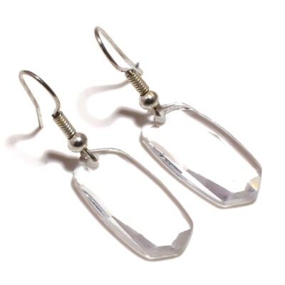 Genuine Crystal Quartz Radiant Cut Gemstone Handmade Artisan Drop Dangle Earring