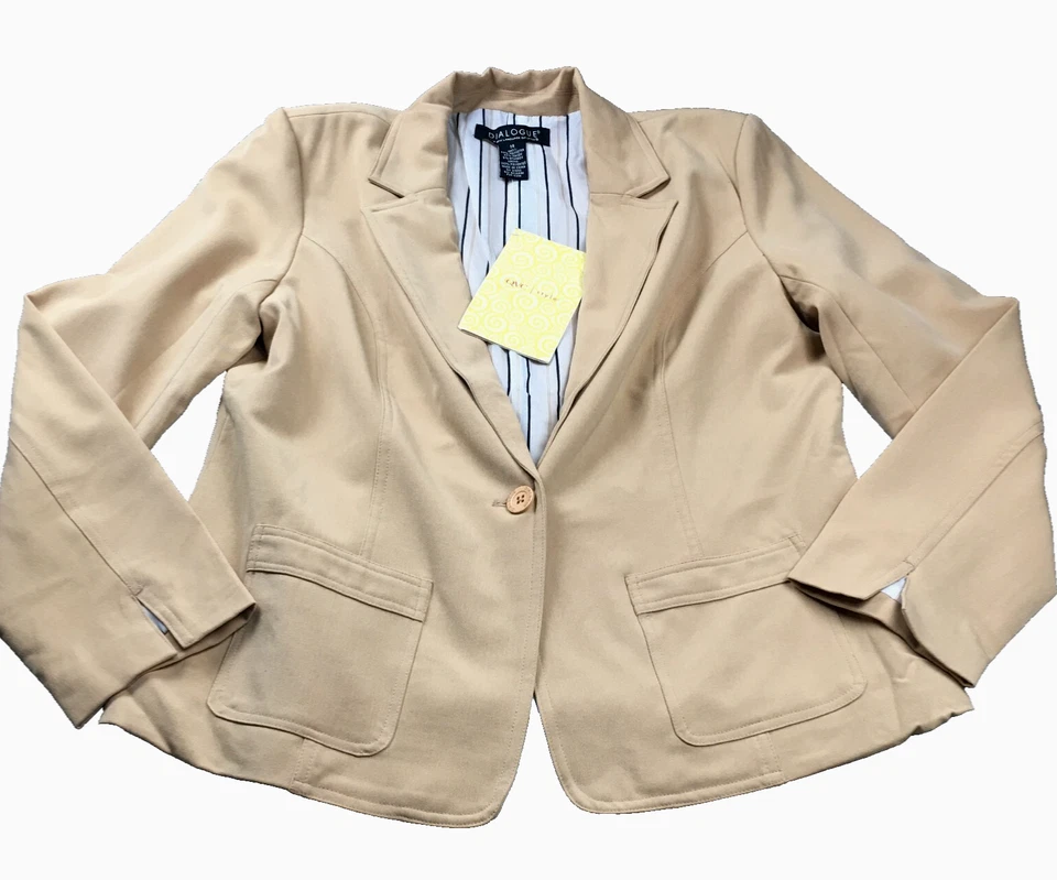 Traje Pantalones Capri Dialogue Mujer Talla 14 Beige Cuello Muescas Bolsillos Forrados Nuevo con Etiquetas Foto 2 de 4