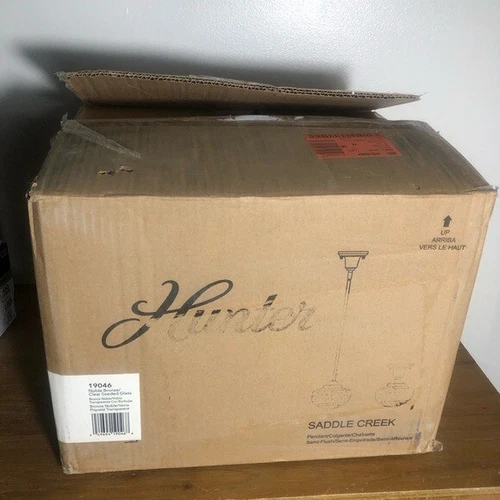 Hunter 19046 Saddle Creek Noble Bronze Clear Seeded Brass Pendant Light. New - Picture 5 of 7