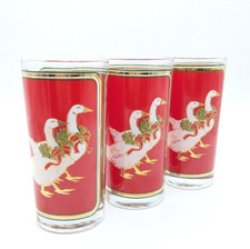Three (3) Culver Holly Goose Glasses Iced Tea 8 oz Red with 22K Gold Trim