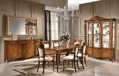 SALA DA PRANZO IN LEGNO NOCE CREDENZA ARGENTIERA TAVOLO SPECCHIERA