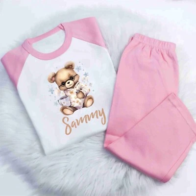 Personalised Boys girls Baby Childrens CUTE BEAR pm4 PJ loungewear pyjamas