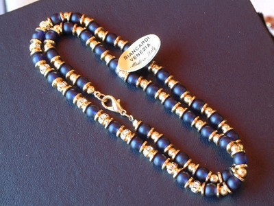 Venezianische Murano Glas Kette - Blau - mit Strass - Biancardi Venezia - MGKS1
