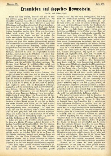 Dr. med. Albert Moll Traumleben und doppeltes Bewusstsein Textdokument von 1899 - Bild 1 von 2