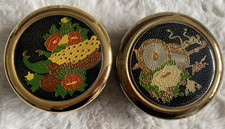 PAIR CLOISONNE JAPANESE BLACK TRINKET BOXES