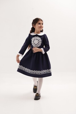 Handmade Dress for Party and School for Girls with Tajik National Embroidery